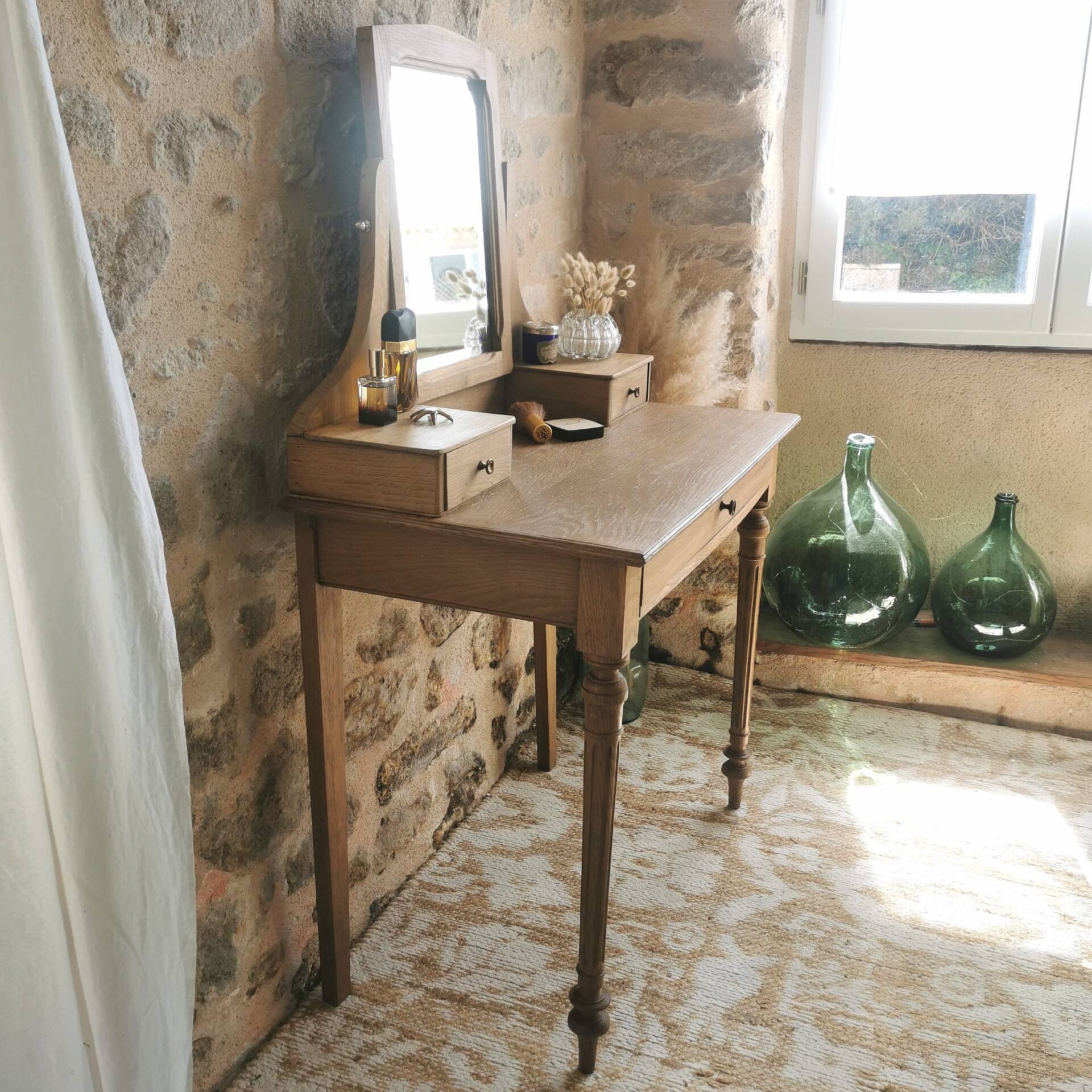 Coiffeuse Vintage en bois, entièrement restaurée
