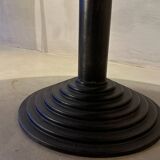 Old bistro round table / workshop – wooden top with metal rim – foot