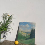 Old oil painting on wood panel / painting of a landscape