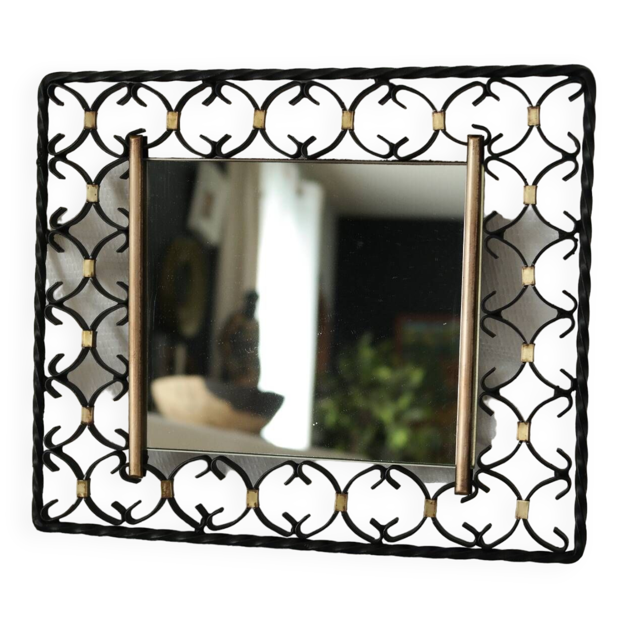 Miroir en fer forgé et laiton vintage 50/60