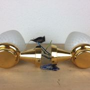 Pair of solid brass and white opaline wall lamps