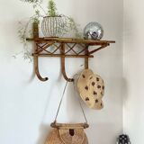 1960s rattan wall hook shelf