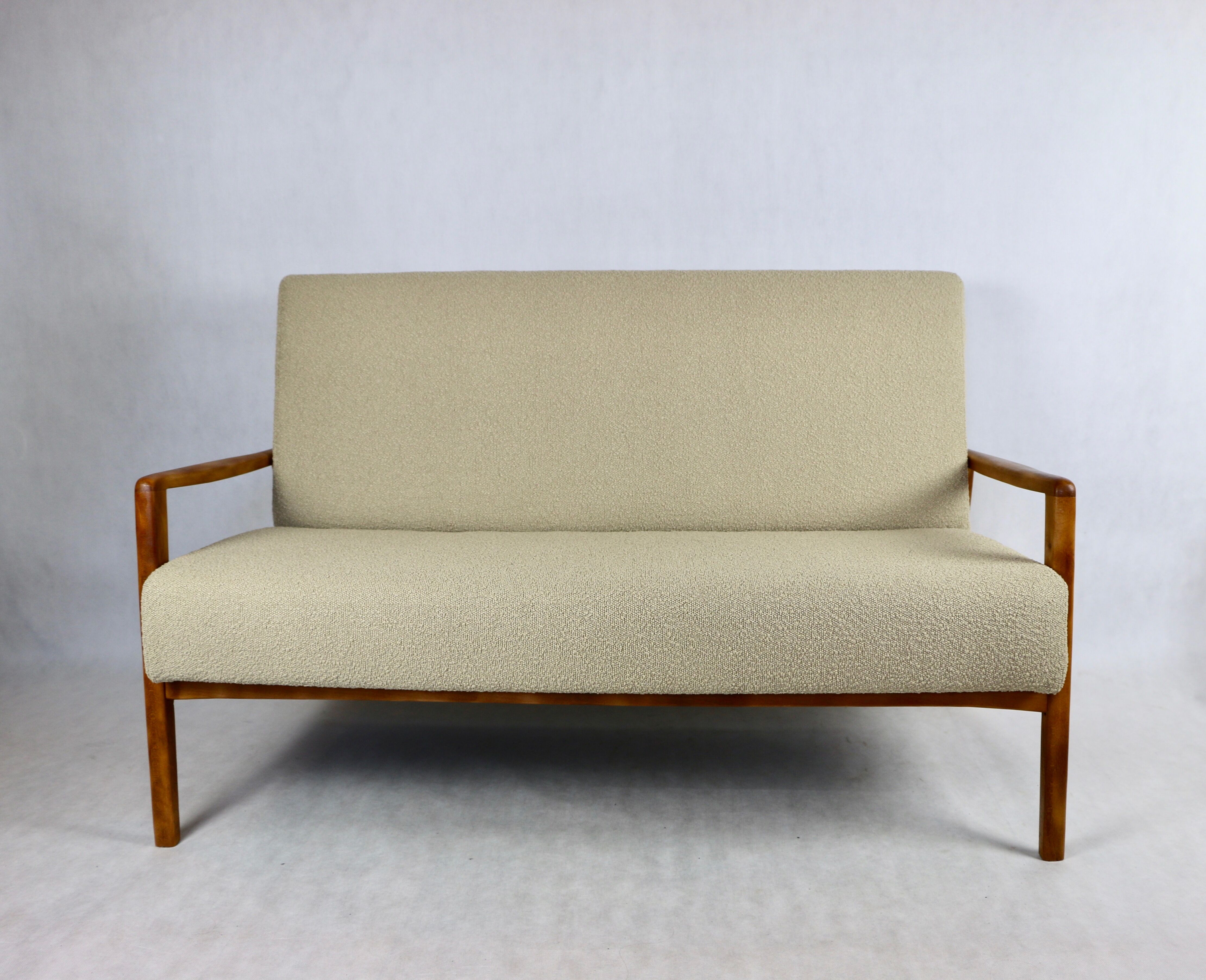 Set of vintage beige boucle sofa and armchair, 1970s