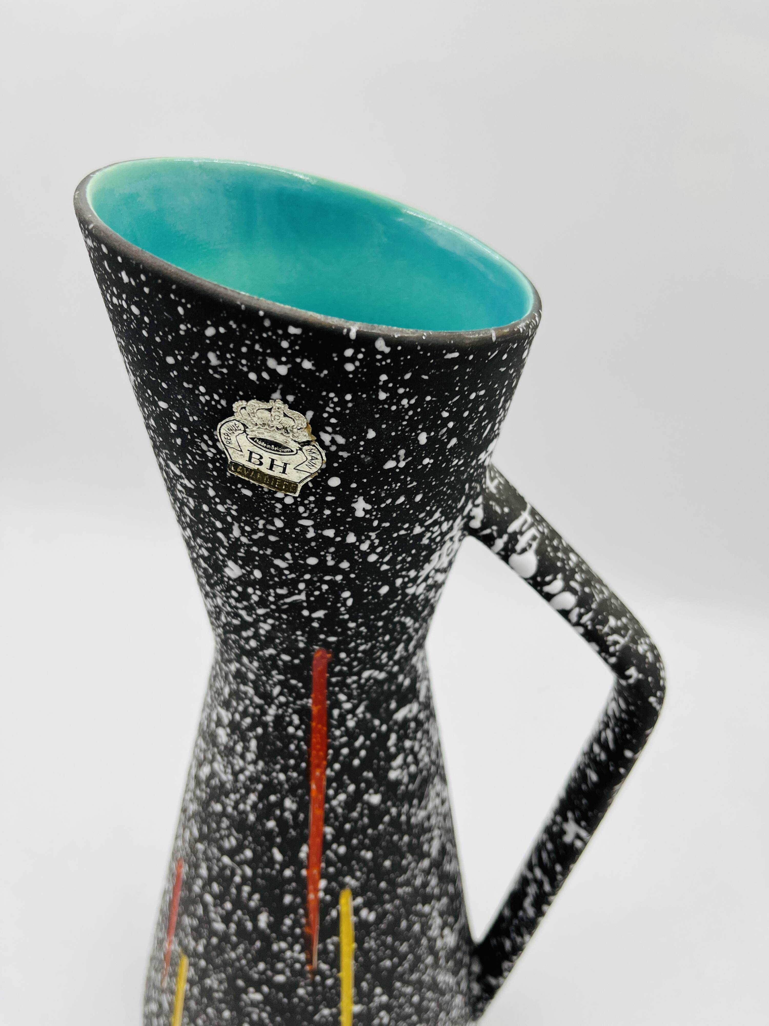 Vintage pitcher Hubert Bequet in speckled ceramic Belgium