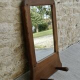 Mirror and wall coat rack with 2 hooks in solid wood, 60s