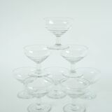 Set of 8 engraved champagne glasses, flower motifs, 1960