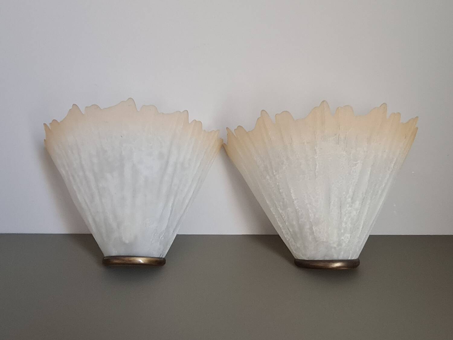 Pair of vintage French molded glass wall sconces
