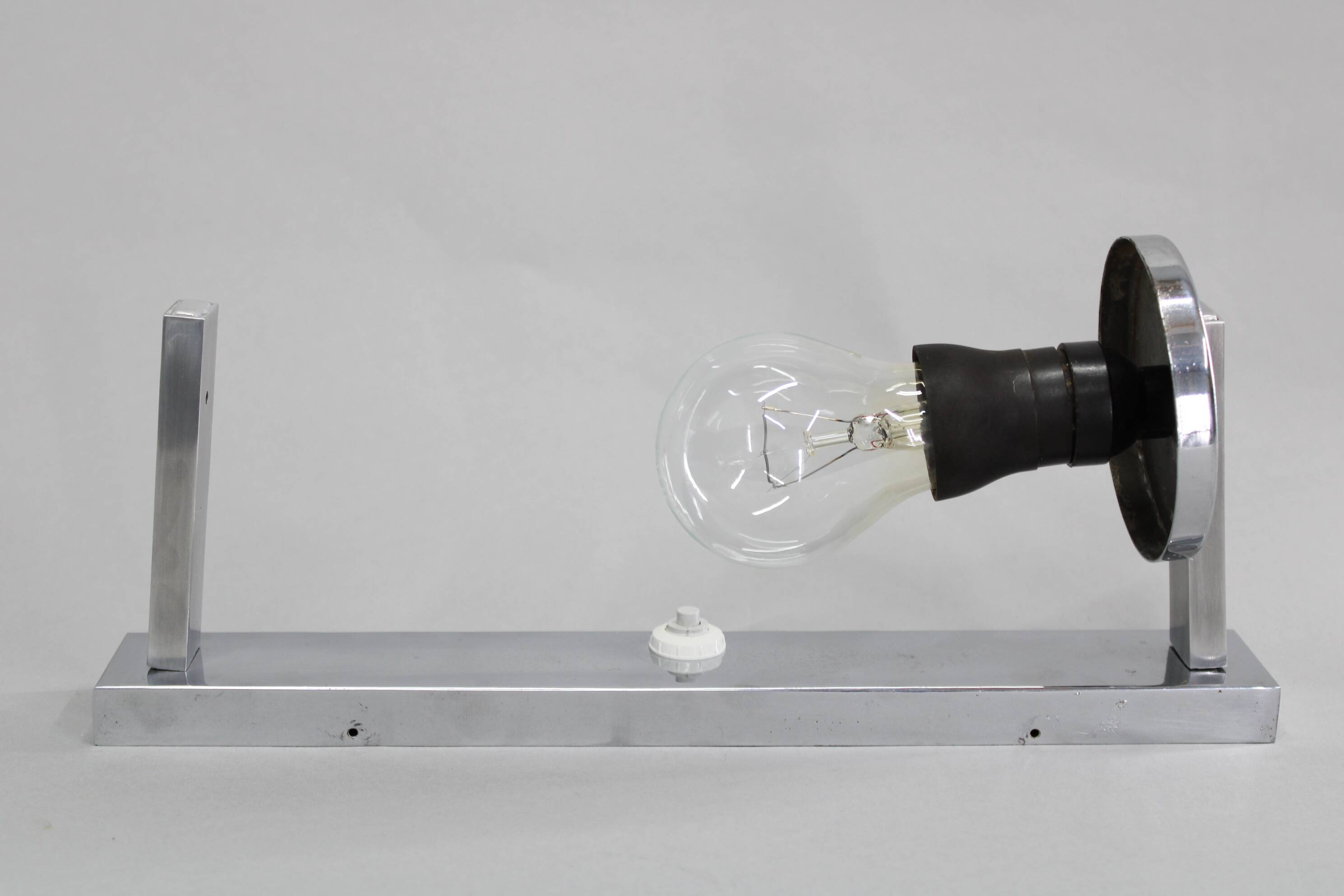 1930s Bauhaus tubular wall light, chrome & glass, Czechoslovakia