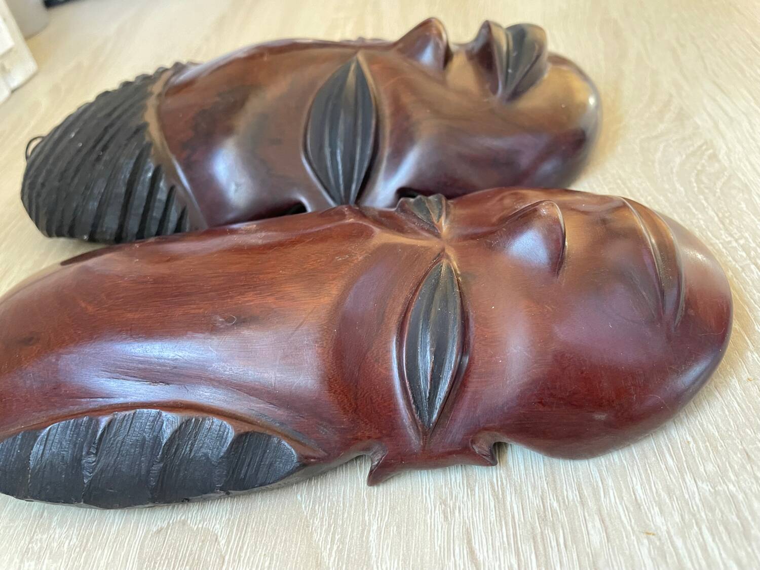 African masks in vintage ebony wood