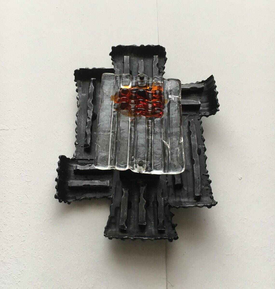 Vintage Italian brutalist wrought iron wall lamp by Albano Poli for Poliarte, set of 4.