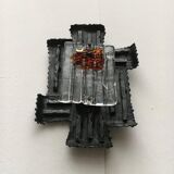 Vintage Italian brutalist wrought iron wall lamp by Albano Poli for Poliarte, set of 4.