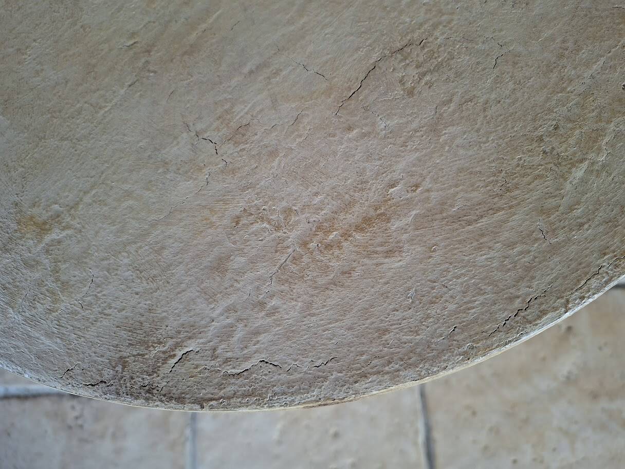 Side table, patinated pedestal table with natural pigments