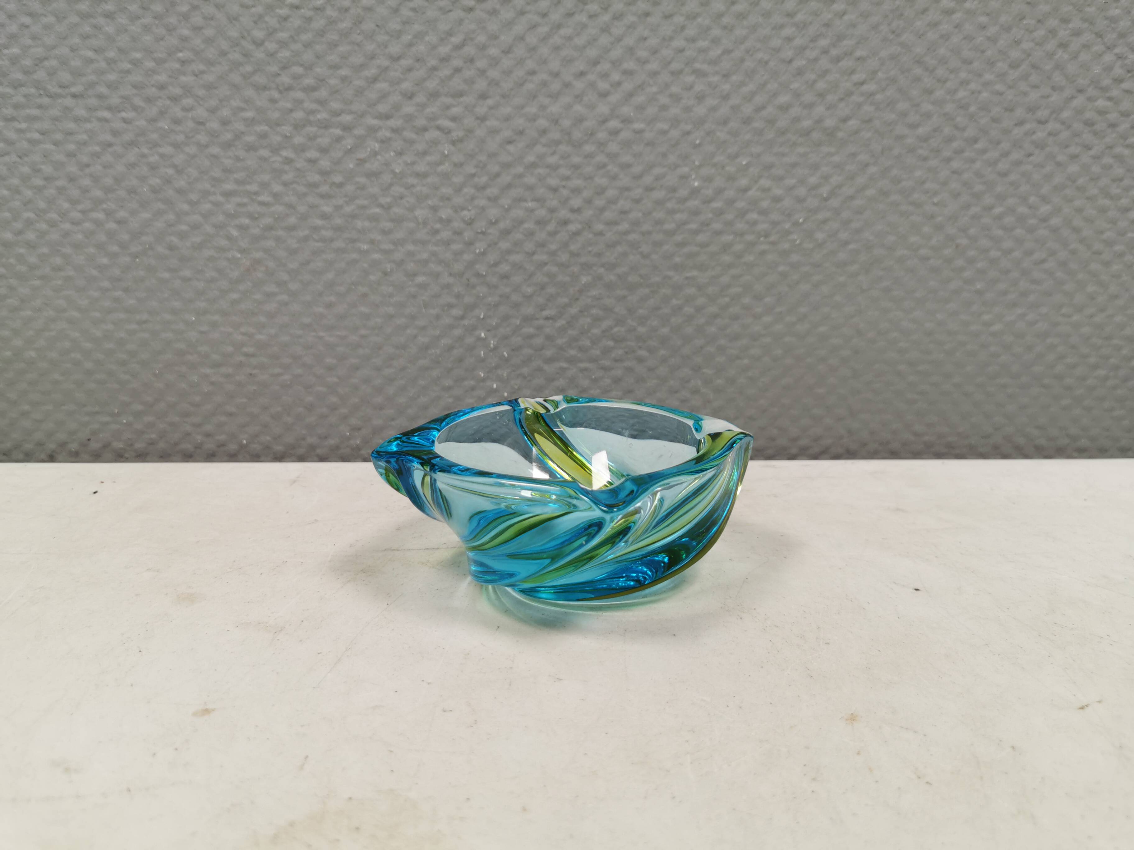 Beautiful ashtray in multicoloured glass. We guess Italy, 1980s.