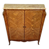 Curved Louis XV style armoire with floral marquetry, 20th century period.