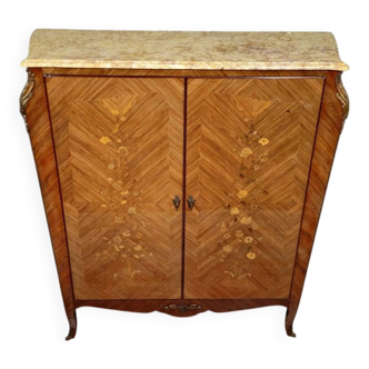 Curved Louis XV style armoire with floral marquetry, 20th century period.