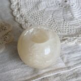 Vintage round stone candle holder in marble style - Light beige shade