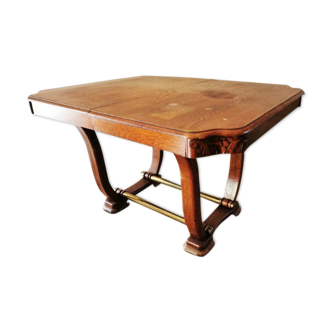 Ancient art deco art deco dining table in carved wood and brass
