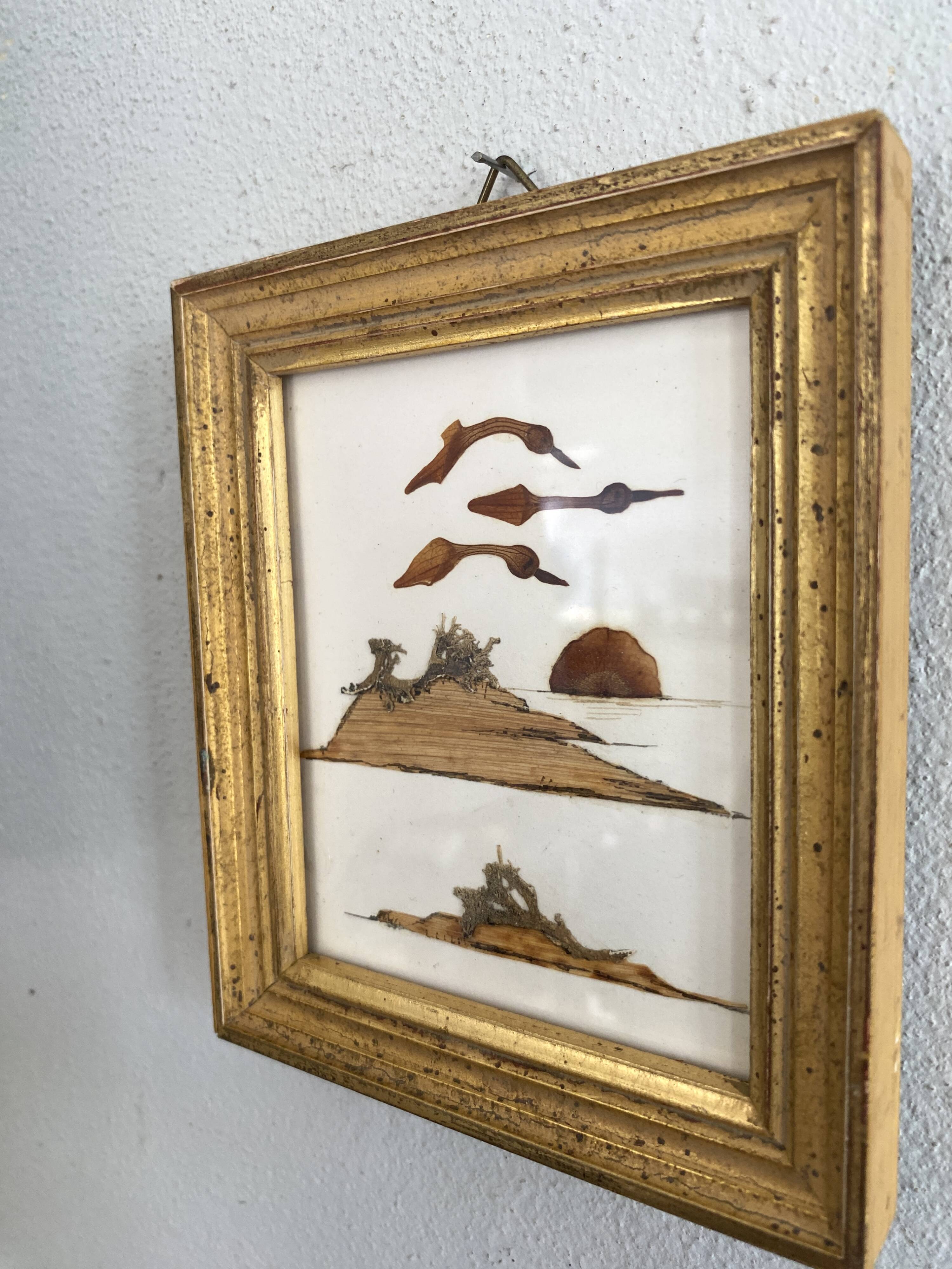 Wabi sabi wood and leaf board, gold leaf wood frame