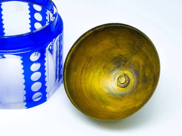 Art Deco bonbonniere, double-layered glass, brass, Germany, 1930s