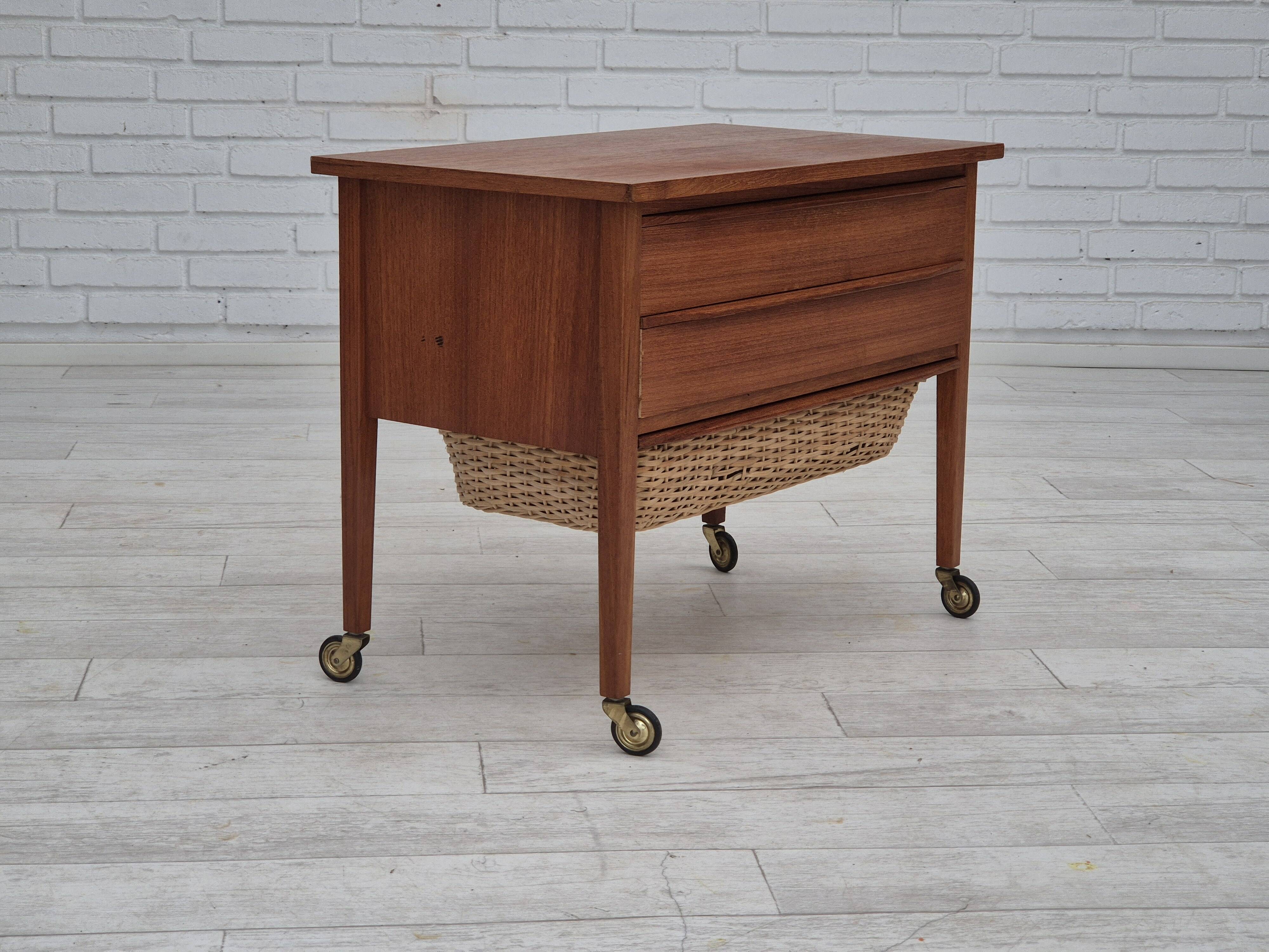 1970s, Danish chest of drawers, teak wood, rattan, original condition.