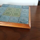 Dessous plat vintage en bois et céramique