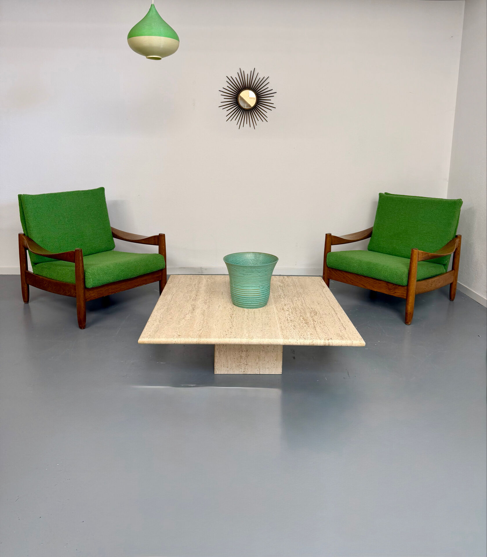 Italian coffee table in travertine, Roche Bobois edition, 70s/80s.