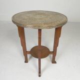 Table Art Déco avec plateau en laiton, Amsterdam School, années 1930