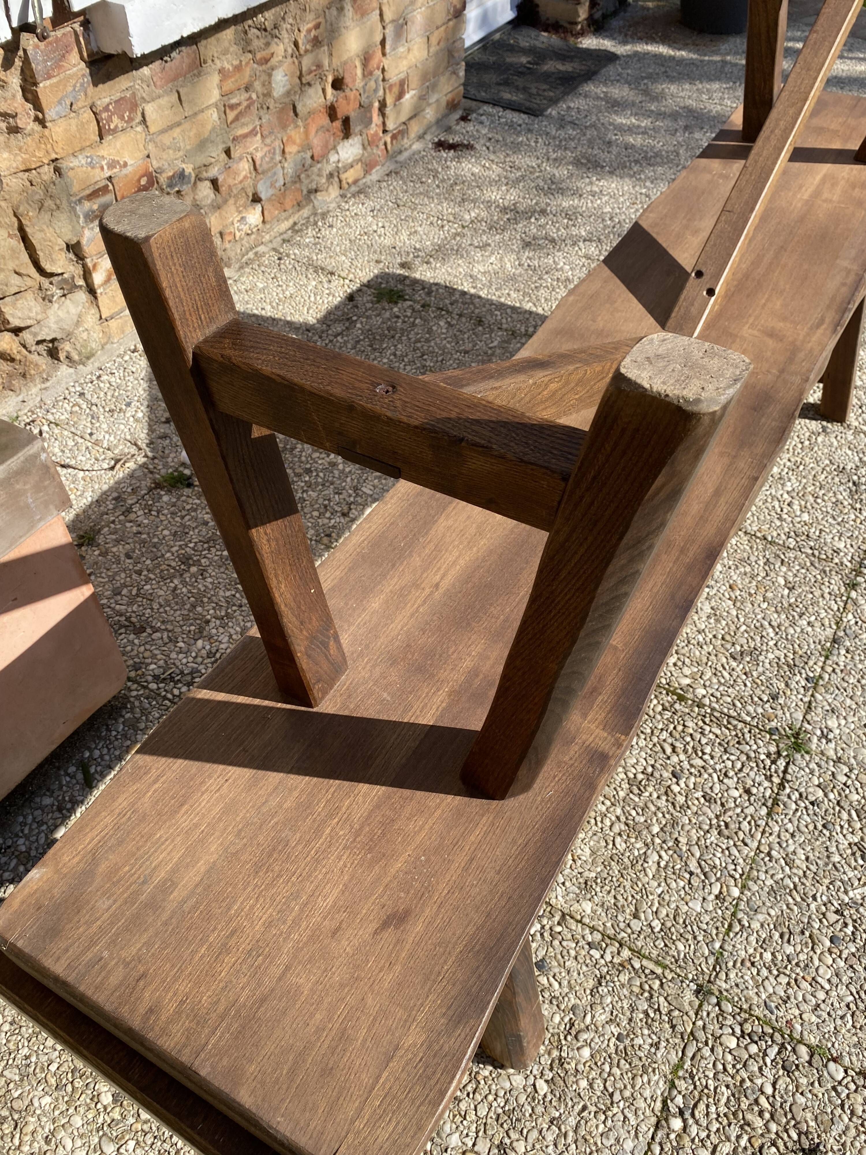 Paire de bancs orme pour table de ferme brutaliste rustique 1950