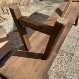 Paire de bancs orme pour table de ferme brutaliste rustique 1950