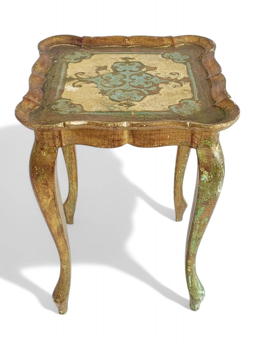 Rococo Revival Gilt Side Table, Light Turquoise, Italy, 1950s Design