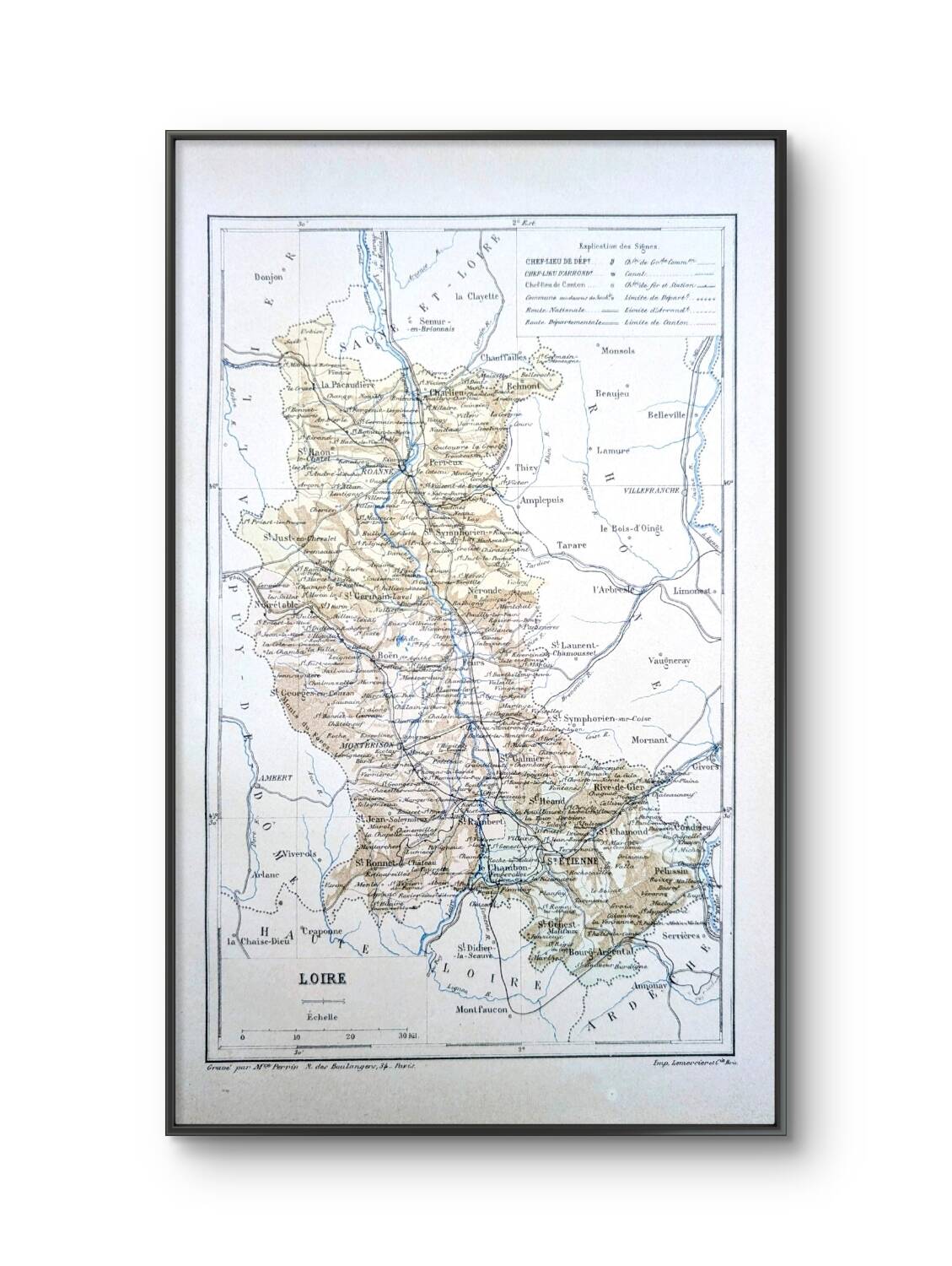 Carte de la Loire, imprimée en 1889.