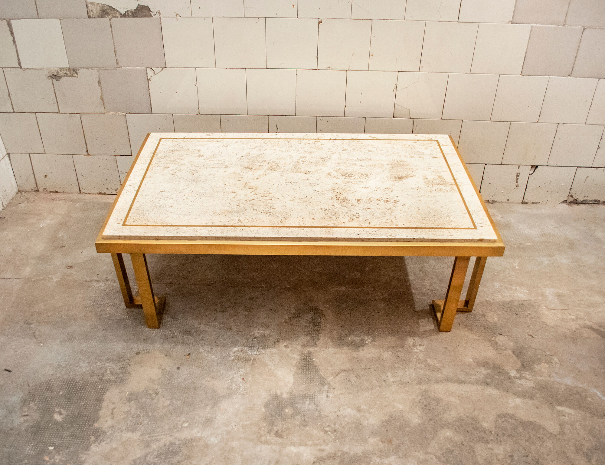 Brass coffee table and Travertine Italia 1970s