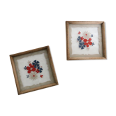Duo de dessous de bouteille en bois et verre, peint à la main, style champêtre, vintage
