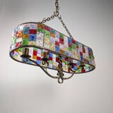 Large Italian Multi-Colored Hammered Crystal and Wrought Iron Chandelier