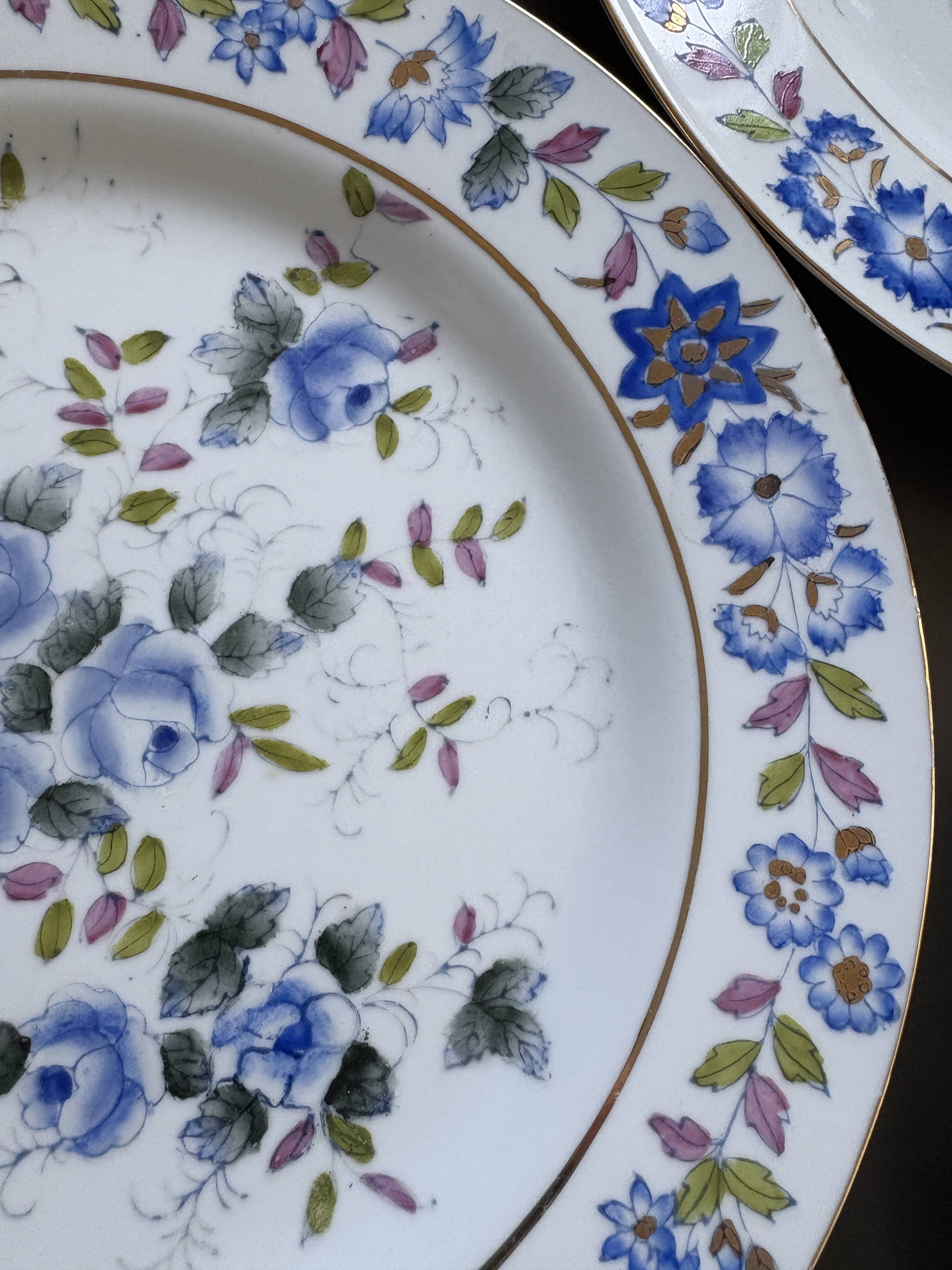 Lot de 6 assiettes plates florales vintage