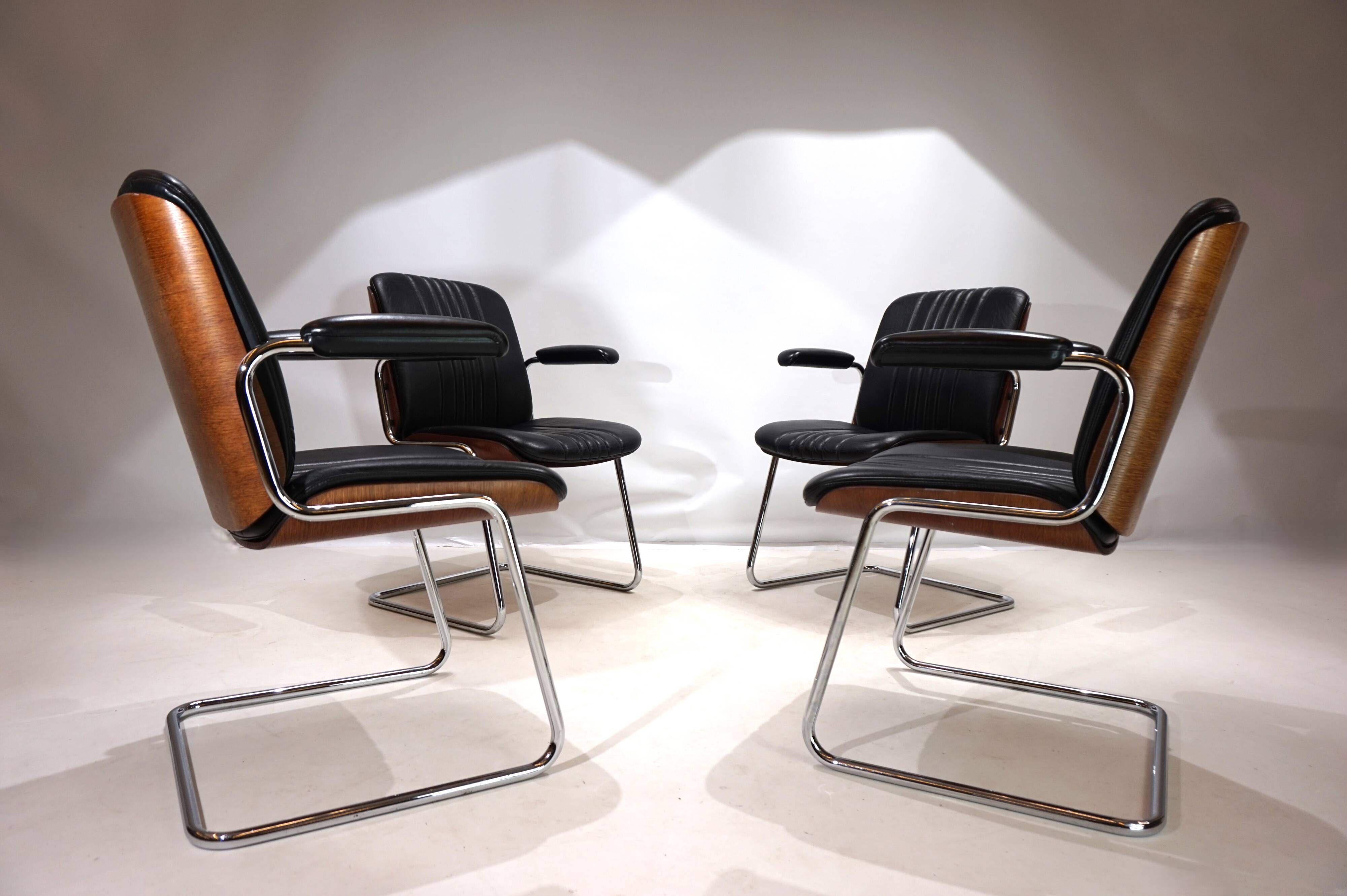 Set of 4 Martin Stoll Leather Dining/Conference Chairs by Professor Karl Dittert