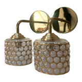 Pair of vintage wall lights with metal and bubbled glass globes