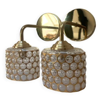 Pair of vintage wall lights with metal and bubbled glass globes