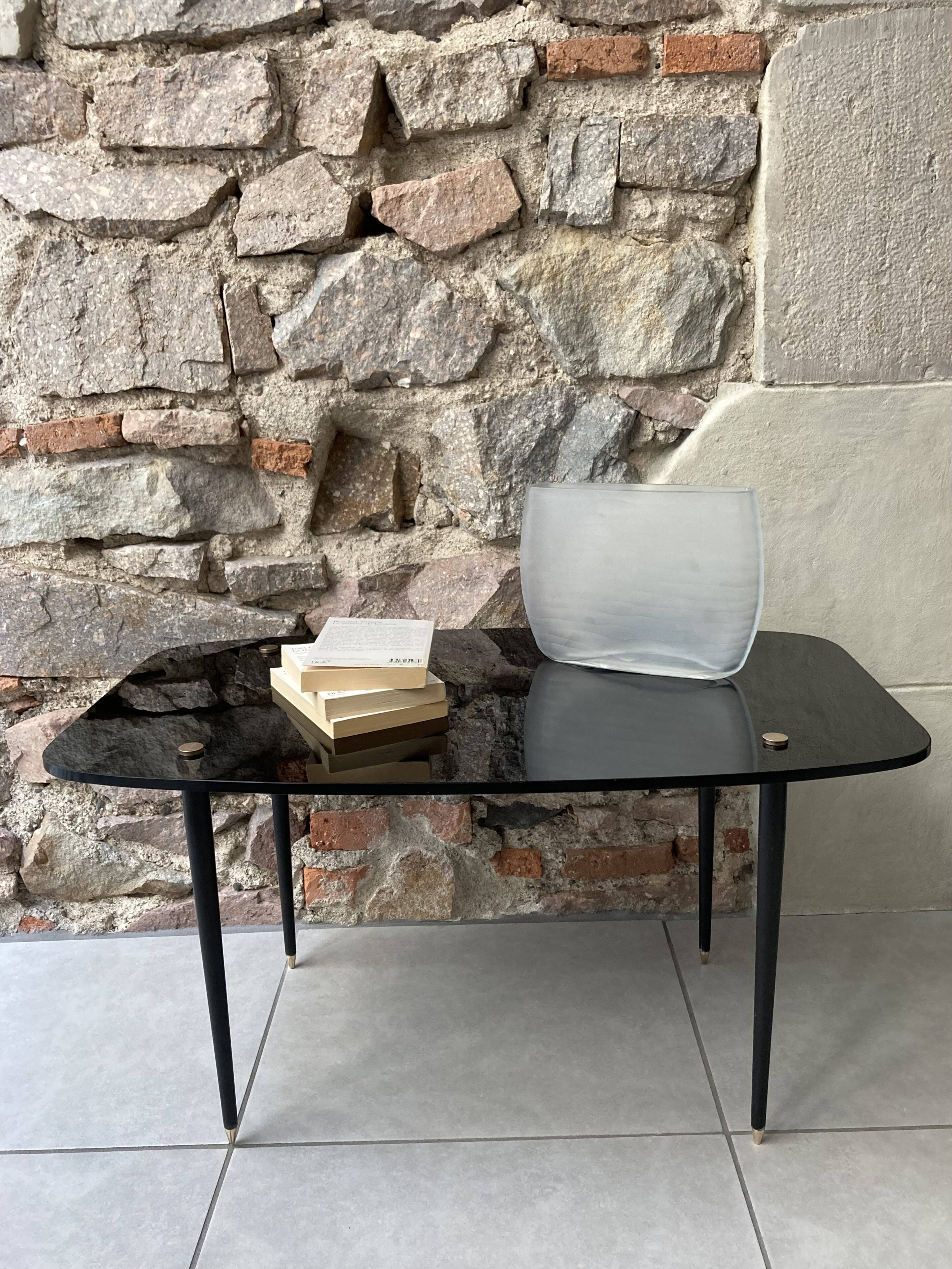 Black glass and metal coffee table from the 50s
