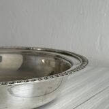 Antique round salad bowl or dish in shiny silver metal