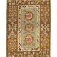 Antique Anatolian Kilim Rug, Turquoise Blue & Mustard Flatweave 141x93 cm