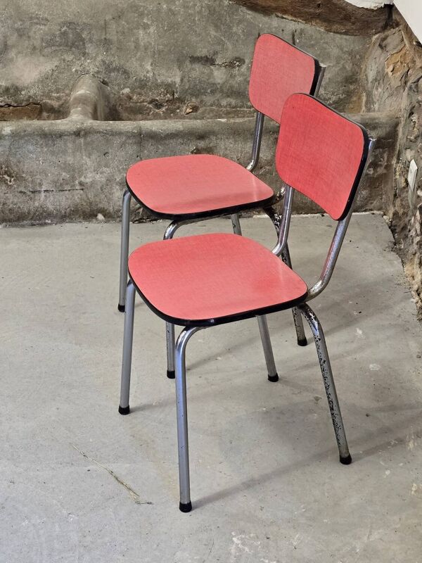 Paire de chaises en formica rose