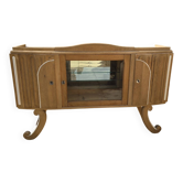 Art Deco buffet with showcase and solid raw wood mirror