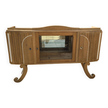 Buffet bas Art déco vitrine et miroir bois brut massif 