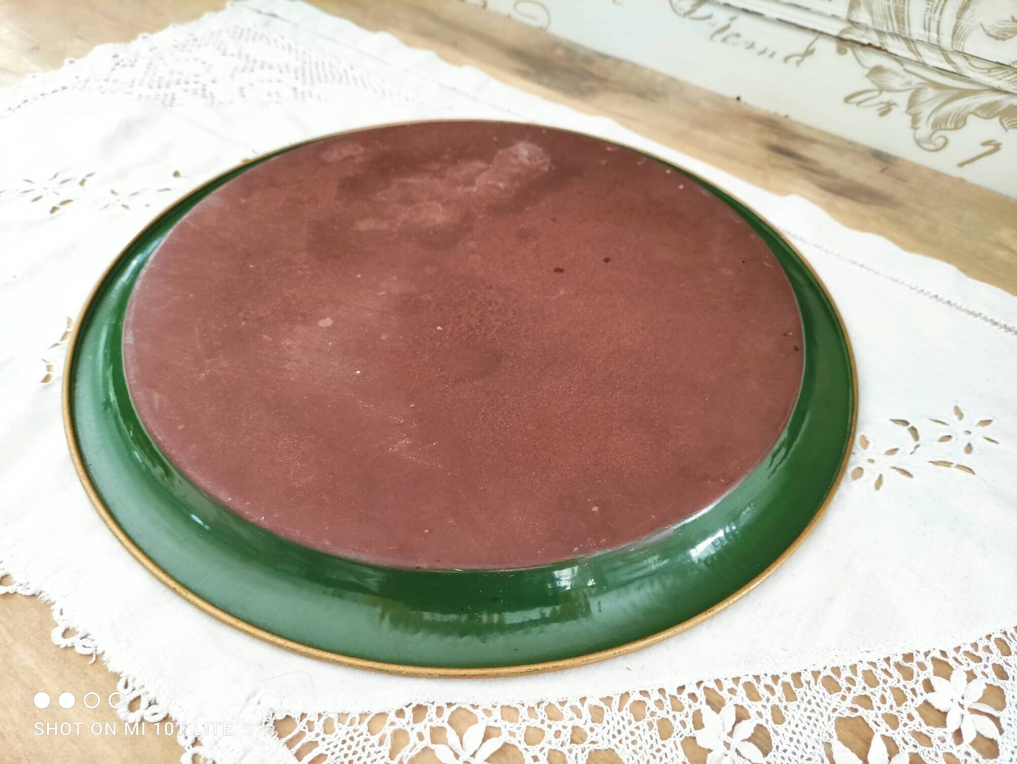 Russian tray in hand-painted sheet metal decoration old pink twigs and gilded border