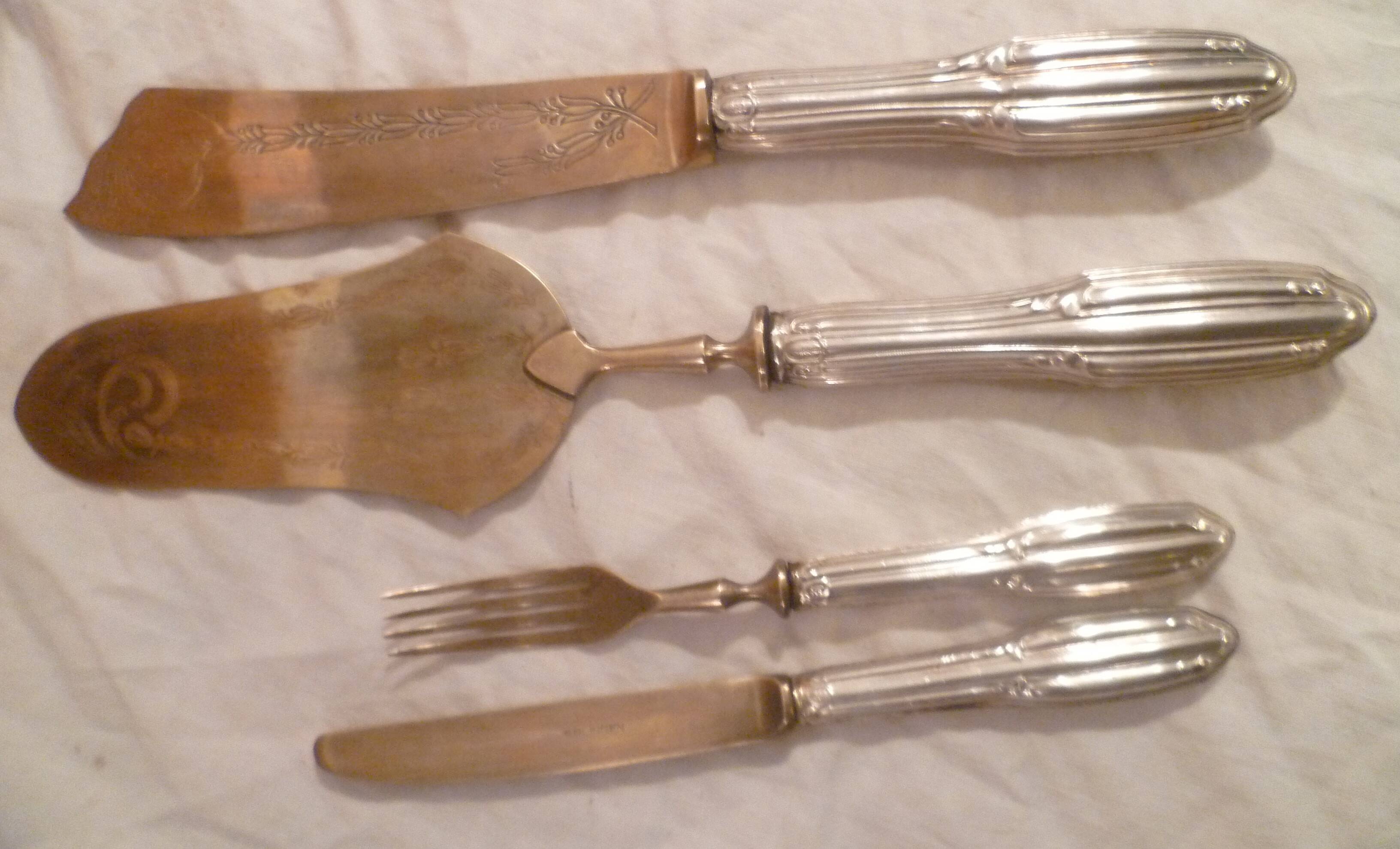 Pastry set 6 forks/6 knives/2 scoopers silver 800th covered 1900
