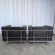 Set of 2 Mid-century Black Leather Lounge Chairs / Italian Design Armchairs
