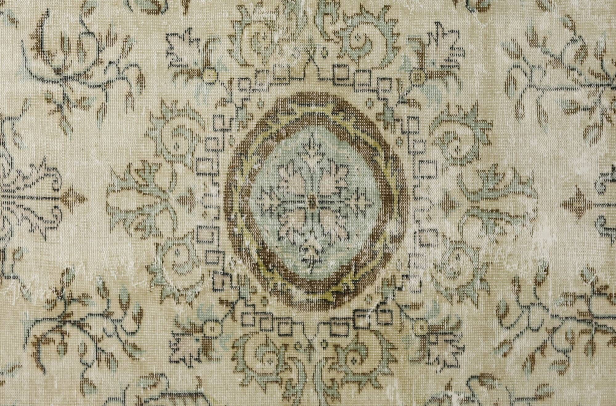 Vintage Turkish Carpet Medallion Beige Green 314 x 188 cm