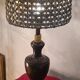 lampe de salon 1970 acier patiné abat jour corde et rotin 62x30 elec ok