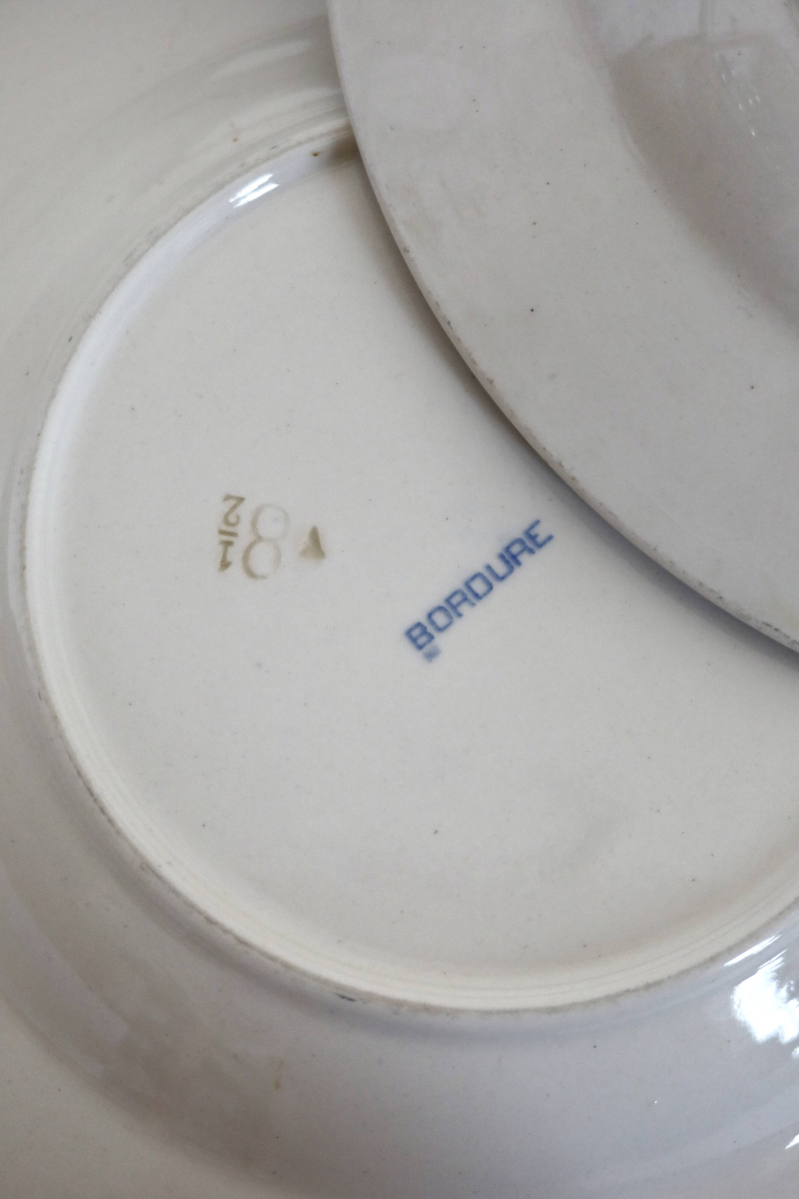 6 vintage ivory ironstone deep plates - Blue pattern